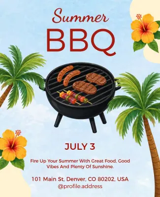 Tropical Summer BBQ Event Poster Template