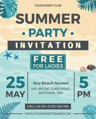 Tropical Summer Beach Party Invitation Flyer Template
