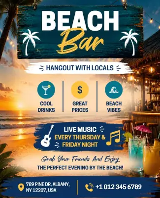 Tropical Sunset Beach Bar Event Flyer Template