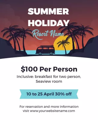 Tropical Sunset Summer Holiday Resort Promotion Poster Template