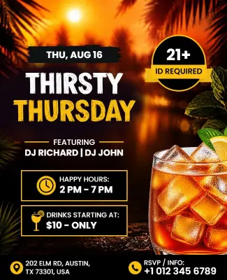 Tropical Sunset Thirsty Thursday Party Flyer Template