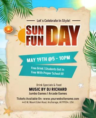 Tropical Themed Sunday Funday Party Flyer Template