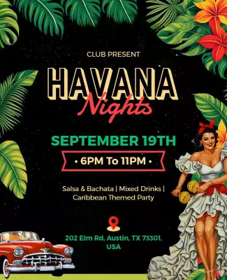 Tropical Vibrant Havana Nights Caribbean Party Poster Template