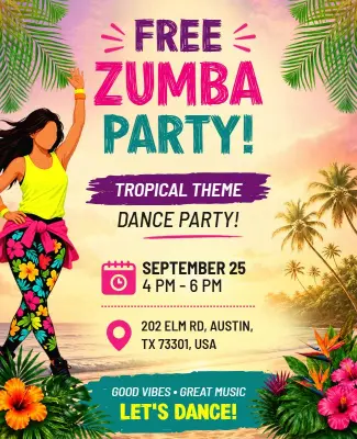 Tropical Zumba Dance Party Flyer Template