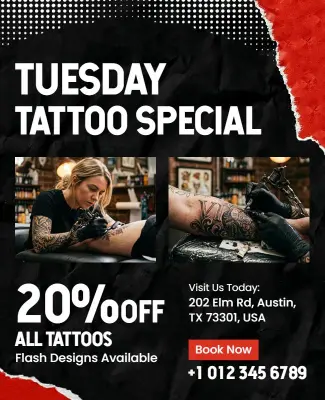 Tuesday Tattoo Special Discount Announcement Flyer Template