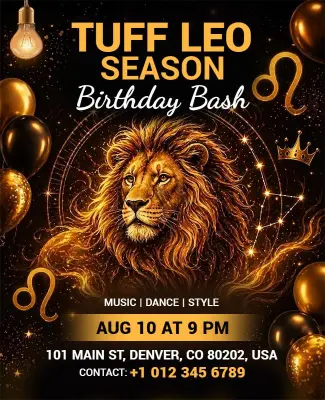Tuff Leo Season Birthday Bash Celebration Flyer Template