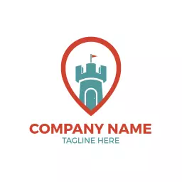 Turquoise Castle Design with Location Pin Emblem Logo Template