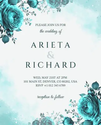 Turquoise Themed Wedding Invitation Flyer Template