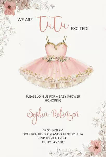 Tutu Dance Theme Elegant Baby Shower Invitation Template