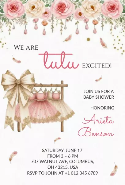 Tutu Sweet Baby Shower Celebration Invitation Template