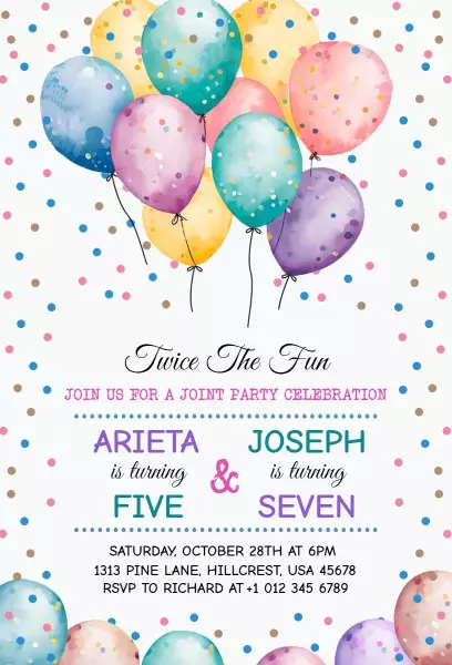 Twice the Fun Joint Birthday Celebration Invitation Template