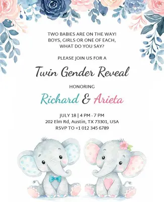 Twin Babies Gender Reveal Invitation Flyer Template