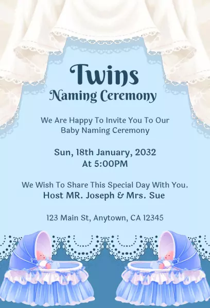 Twin Baby Naming Ceremony Celebration Invitation Template