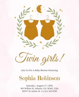 Twin Girls Baby Shower Invitation Flyer Template