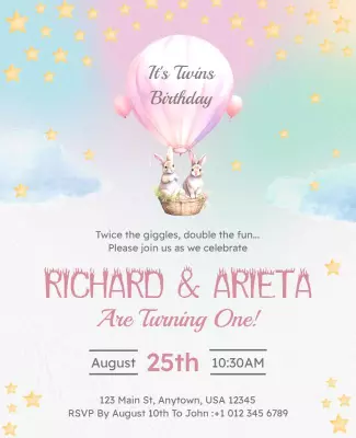 Twins First Birthday Celebration Flyer Template