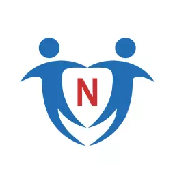 Two Blue Figures Embracing the Red Alphabet Logo Template
