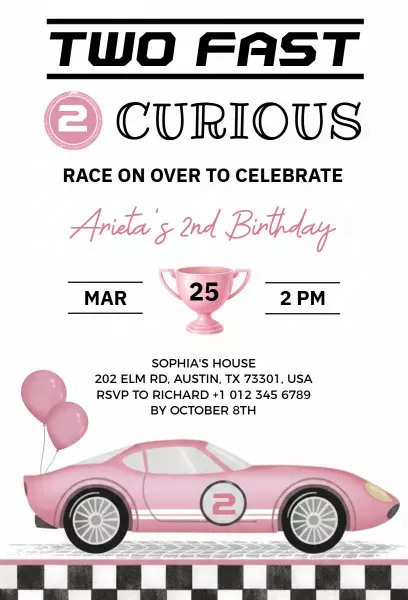 Two Fast Cars Birthday Race Celebration Invitation Template