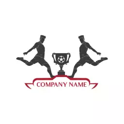 Two Soccer Players Celebrating Victory in Champions Logo Template