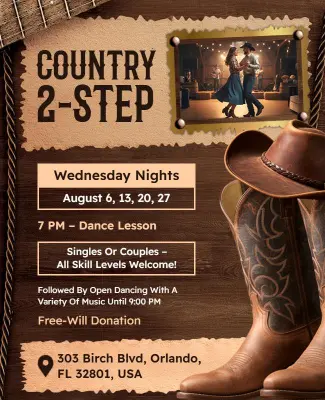 Two-Step Country Dance Night Promotion Flyer Template