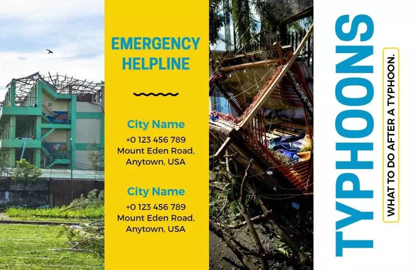 Typhoon Recovery Guidelines and Emergency Helpline Brochure Template