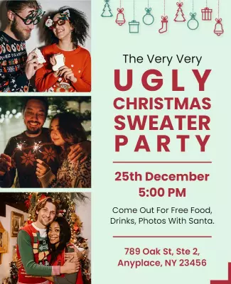 Ugly Christmas Sweater Party Celebration Flyer Template