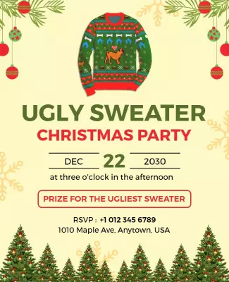 Playful Red and Green Ugly Sweater Holiday Bash Flyer Template