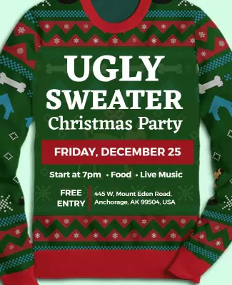 Festive Green Ugly Sweater Christmas Party Flyer Template