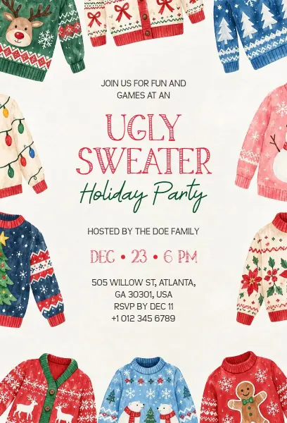 Ugly Sweater Holiday Party Invitation Template