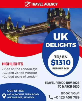 Uk Travel Highlights Tour Package Flyer Template