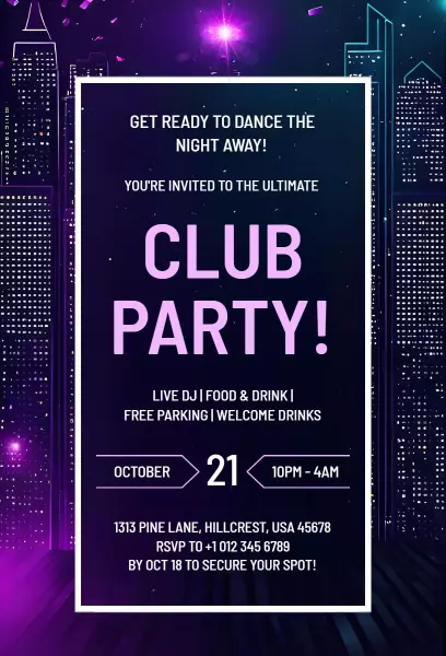 Ultimate Neon Nightclub Dance Party Invitation Template