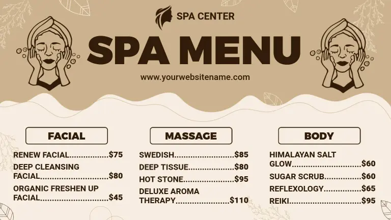 Ultimate Spa Massage and Body Experience Menu Template