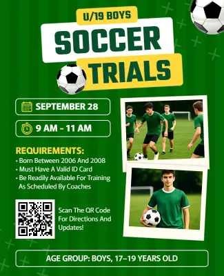 Under 19 Boys Soccer Trials Flyer Template