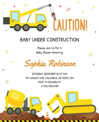 Under Construction Baby Shower Event Flyer Template