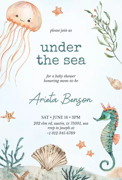 Under the Sea Baby Shower Celebration Invitation Template