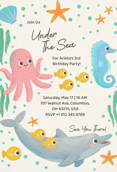Under the Sea Colorful 3rd Birthday Celebration Invitation Template