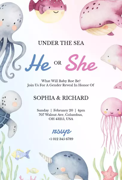Under the Sea Gender Reveal Celebration Invitation Template