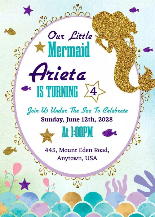 Under the Sea Mermaid Birthday Celebration Invitation Template
