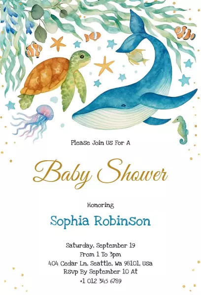 Under the Sea Playful Marine Baby Shower Invitation Template