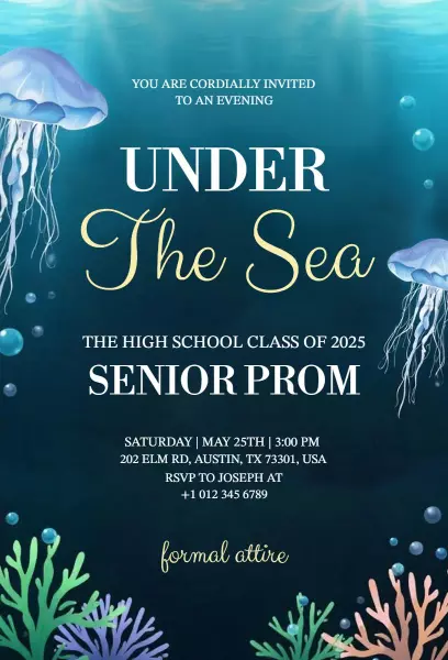 Under the Sea Senior Prom Celebration Invitation Template