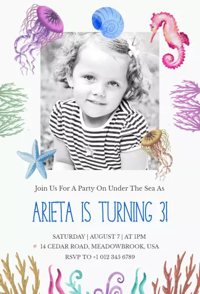 Under the Sea Theme Photo Birthday Celebration Invitation Template