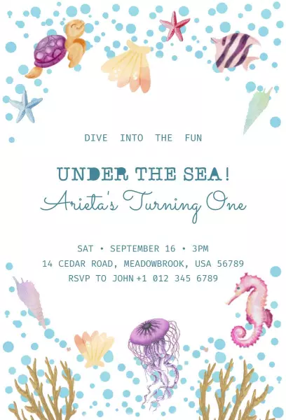 Under The Sea Themed 1st Birthday Celebration Invitation Template