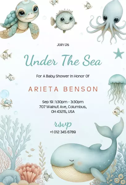 Under The Sea Themed Baby Shower Celebration Invitation Template