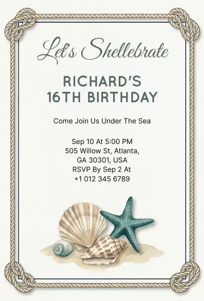 Under the Sea Themed Sweet 16 Birthday Invitation Template