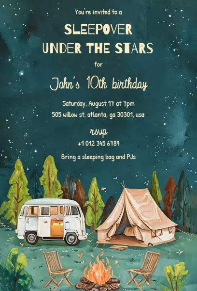 Under the Stars Sleepover Birthday Party Invitation Template