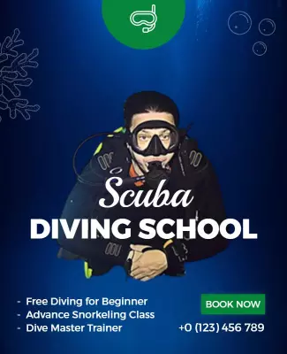 Underwater Blue Scuba Diving School Promotion Poster Template