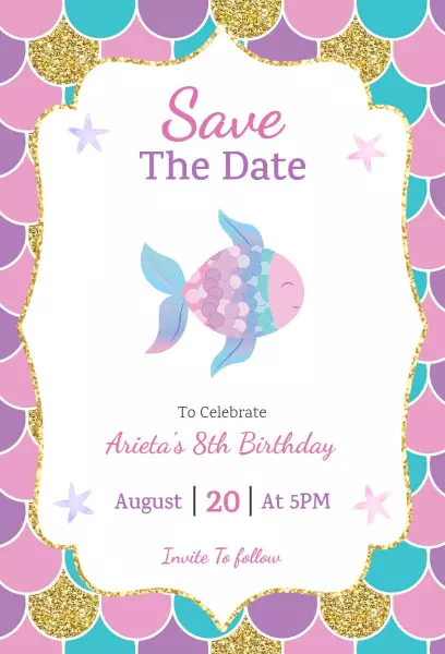 Underwater Mermaid Theme Save The Date Invitation Template