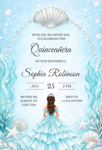 Underwater Mermaid Themed Quinceanera Invitation Template