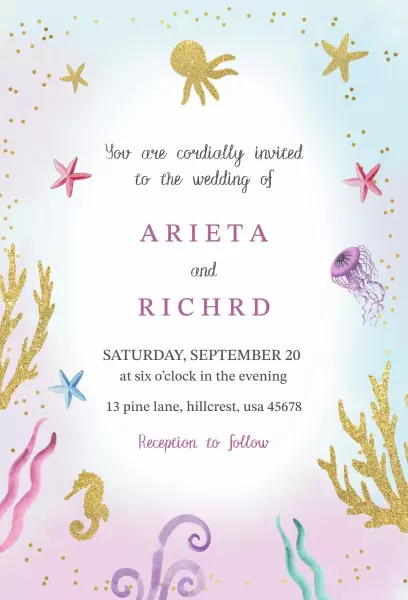 Underwater Mermaid Themed Wedding Celebration Invitation Template