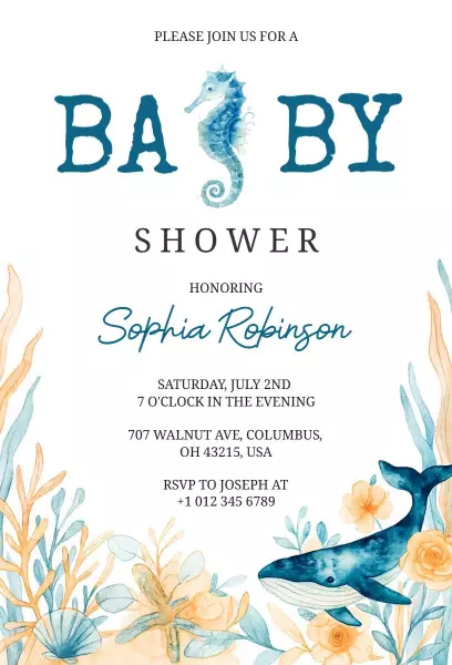 Underwater Sea Creature Theme Baby Shower Invitation Template
