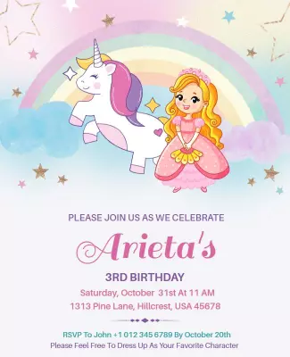 Unicorn and Princess Birthday Celebration Flyer Template